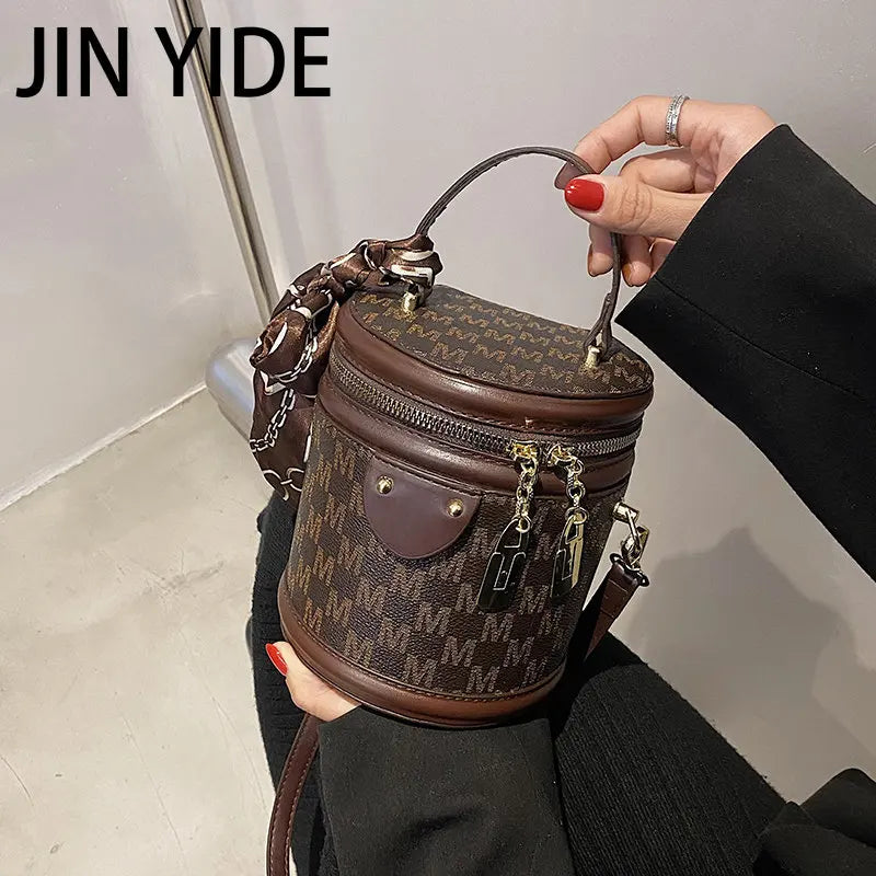 Winter High PU Leather Women's Handbag Cylinder Shoulder Bag