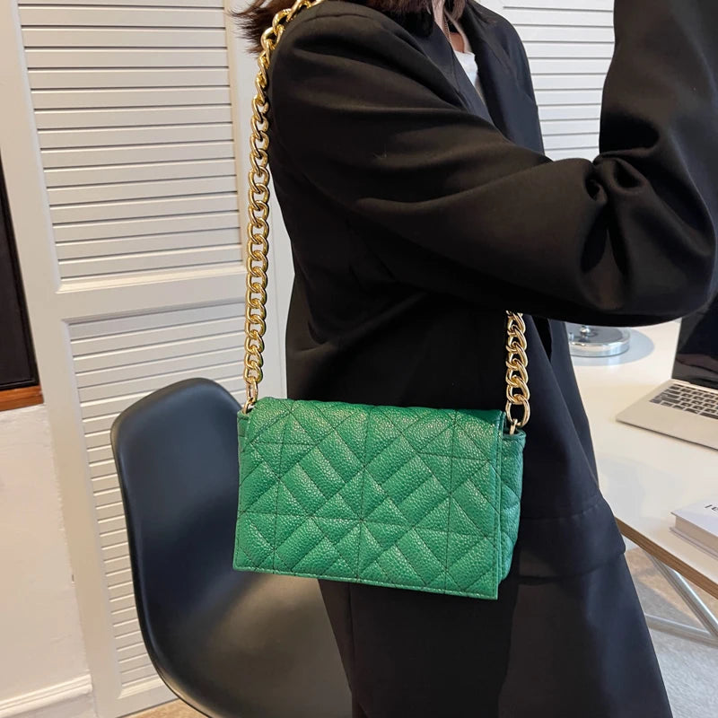 Silver Leather Chain Shoulder Bag for Women