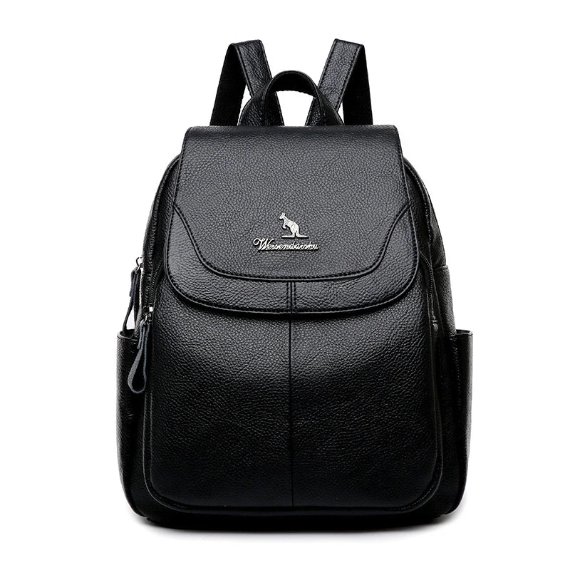 Women Leather School Backpack High Capacity Travel Bag