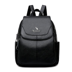 Women Leather School Backpack High Capacity Travel Bag