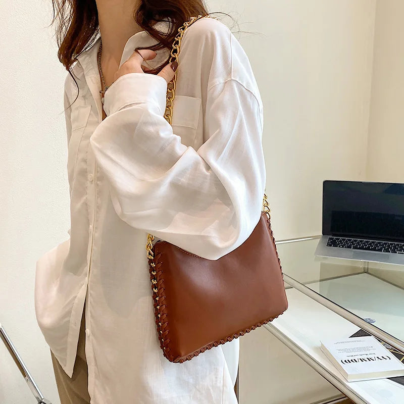 Women's PU Leather Chain Axillary Bags Ladies Solid Handbags And Purse