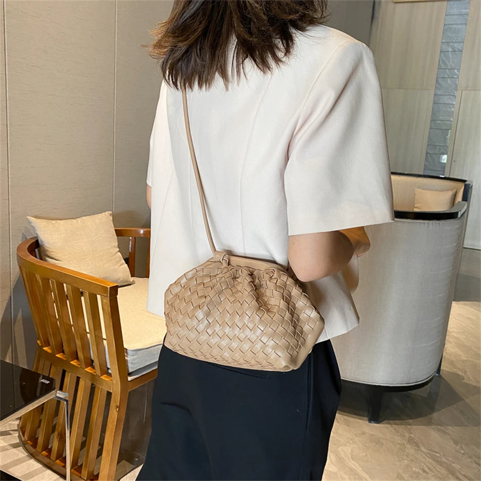 Women's Small Cloud Bag Weave PU Leather Shoulder Crossbody Bags