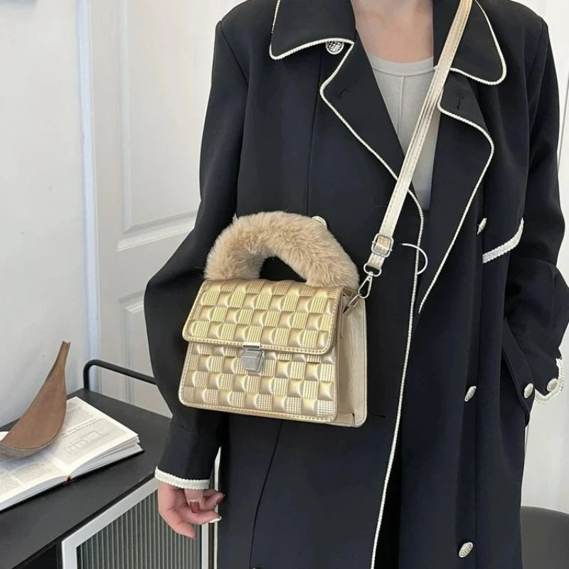 Wool Handbag Female Bag Small Square Bag Single Shoulder Messenger Bag