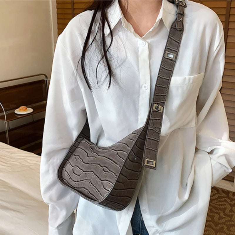 Women's Pu Leather Crossbody Bag with Wide Strap