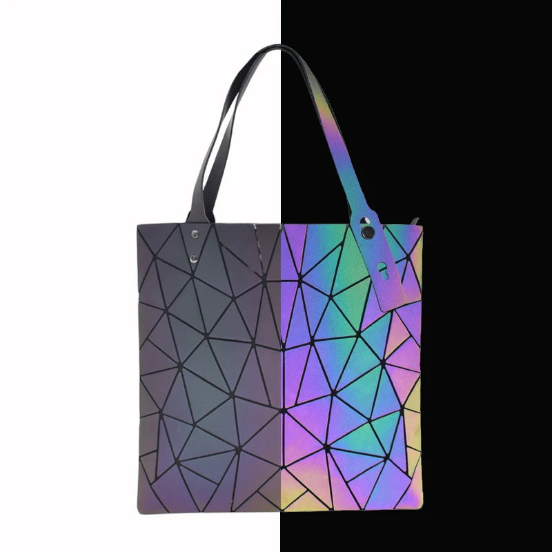 Geometric Luminous Shoulder Bags Holographic Foldable Messenger Bag