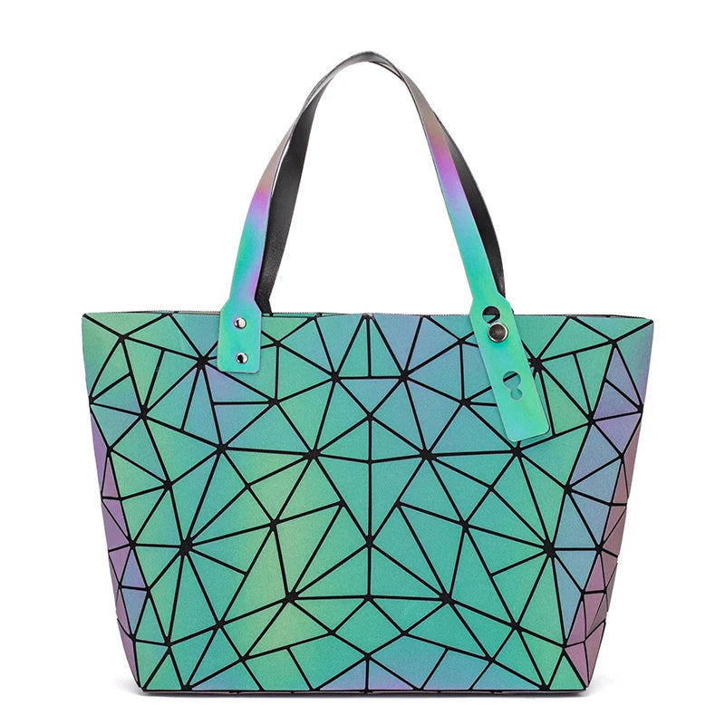 Geometric Luminous Shoulder Bags Holographic Foldable Messenger Bag