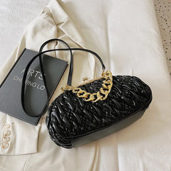 Metal Chain Crossbody Bag Party Clutch Pleated Handbag