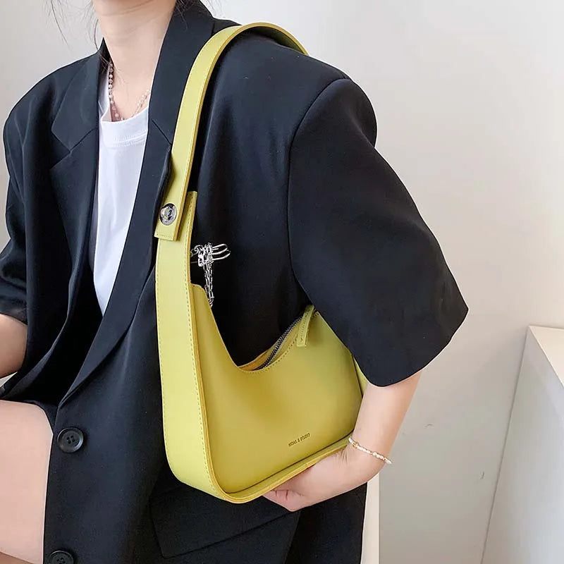 Leather Lemon Shoulder Bag Casual Satchel Wide Straps Handbag