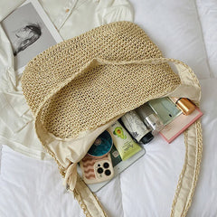 Women Daily Shopper Handbags Straw Weave Shoulder Bags