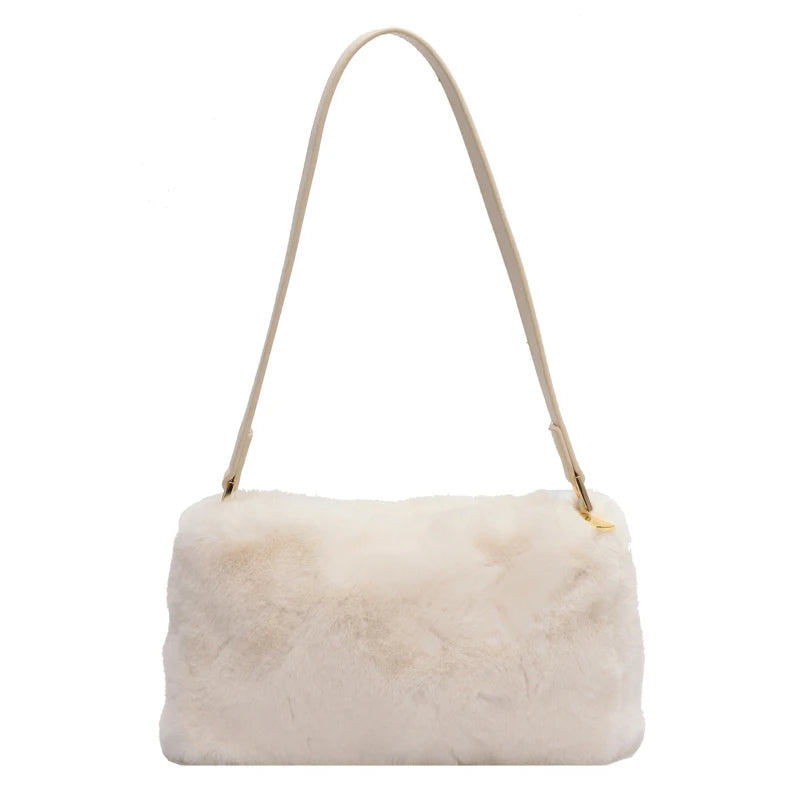 Women's Plush Shoulder Bag Winter Armpit Bag for Travel