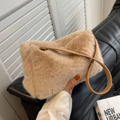 Women's Plush Shoulder Bag Winter Armpit Bag for Travel