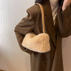 Women's Plush Shoulder Bag Winter Armpit Bag for Travel