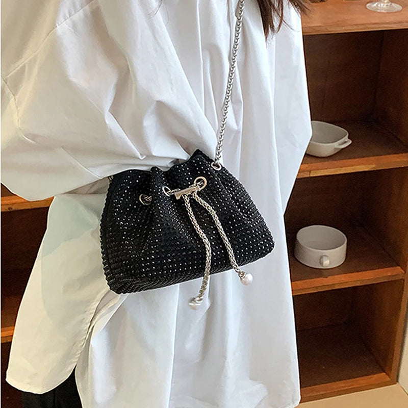 Rhinestone Evening Crossbody Bag Armpit Bucket Clutch Purse