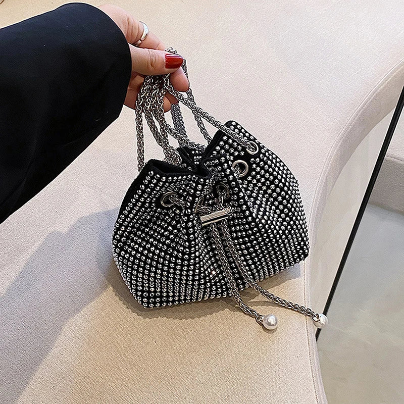 Rhinestone Evening Crossbody Bag Armpit Bucket Clutch Purse