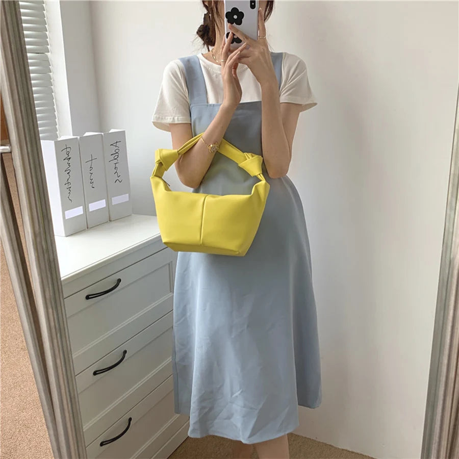 Soft Leather Underarm Bag Casual Hand Knot Women Handbags