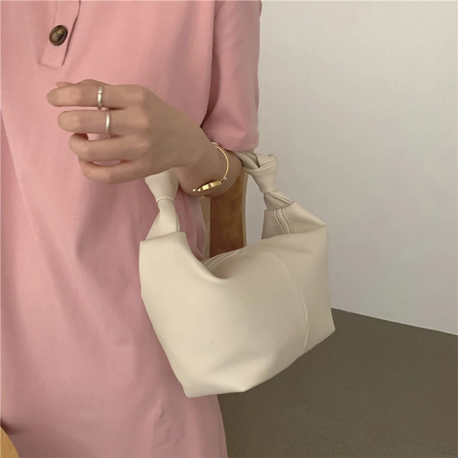 Soft Leather Underarm Bag Casual Hand Knot Women Handbags