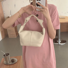 Soft Leather Underarm Bag Casual Hand Knot Women Handbags