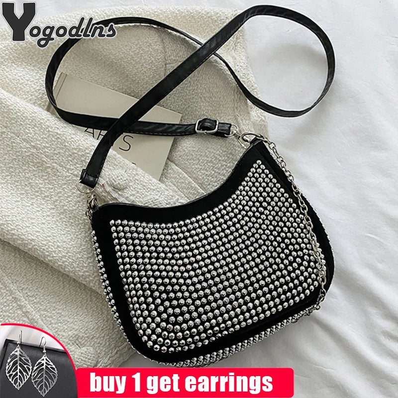 Women Rhinestone Small Tote Bag Shoulder Clutch Crossbody Bags