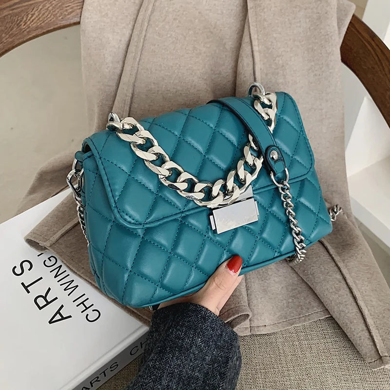 Women's Silver Chain Small Flap Crossbody Bag Winter Shoulder Handbags