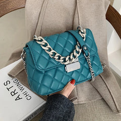 Women's Silver Chain Small Flap Crossbody Bag Winter Shoulder Handbags