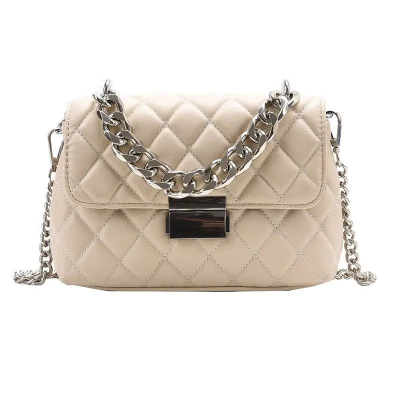 Women's Silver Chain Small Flap Crossbody Bag Winter Shoulder Handbags