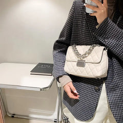 Women's Silver Chain Small Flap Crossbody Bag Winter Shoulder Handbags