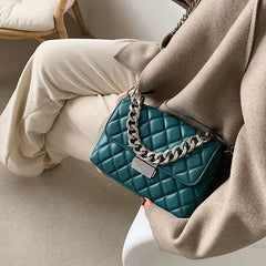 Women's Silver Chain Small Flap Crossbody Bag Winter Shoulder Handbags