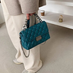 Women's Silver Chain Small Flap Crossbody Bag Winter Shoulder Handbags