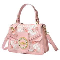 Lace Print Leather Crossbody Bag for Women