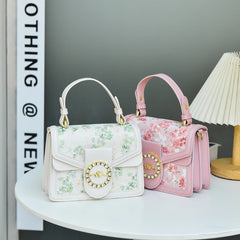 Lace Print Leather Crossbody Bag for Women