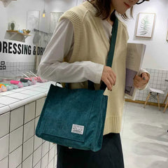 Corduroy Shoulder Bag Solid Color Buckle Small Square Bag
