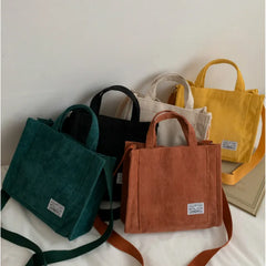 Corduroy Ladies Tote Bag Solid Buckle Small Square Bag