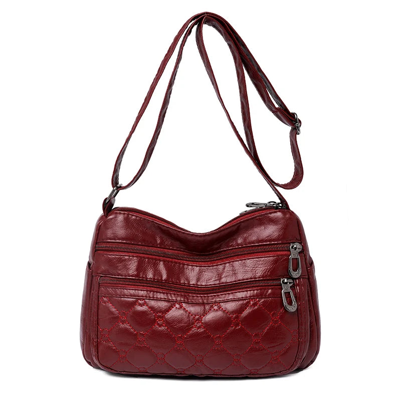 Retro Rhombus Leather Shoulder Bag for Women