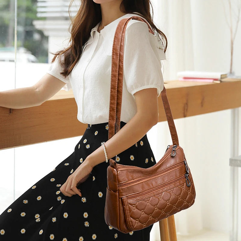 Retro Rhombus Leather Shoulder Bag for Women