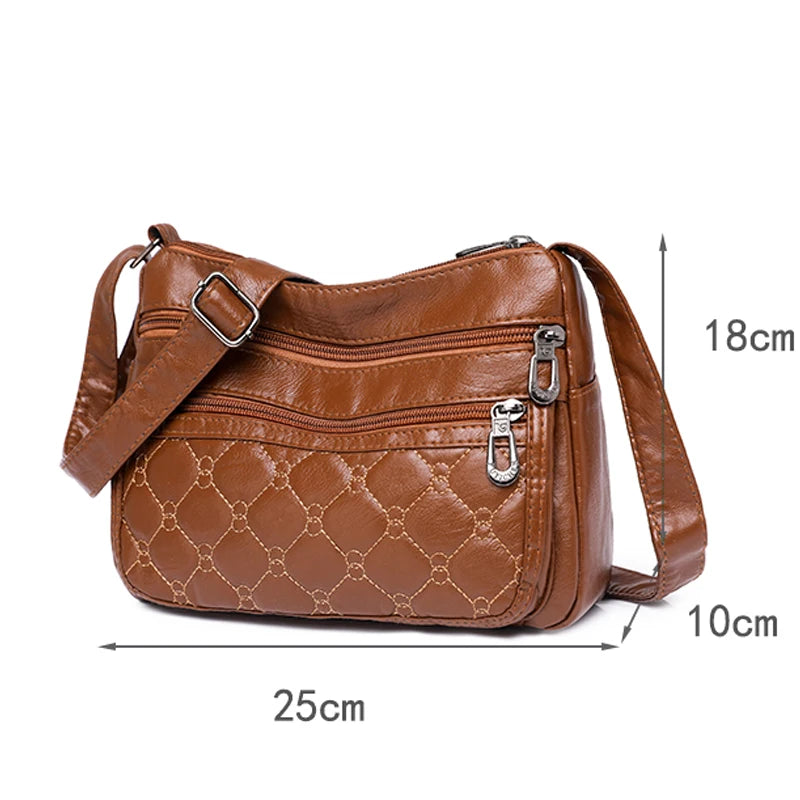Retro Rhombus Leather Shoulder Bag for Women