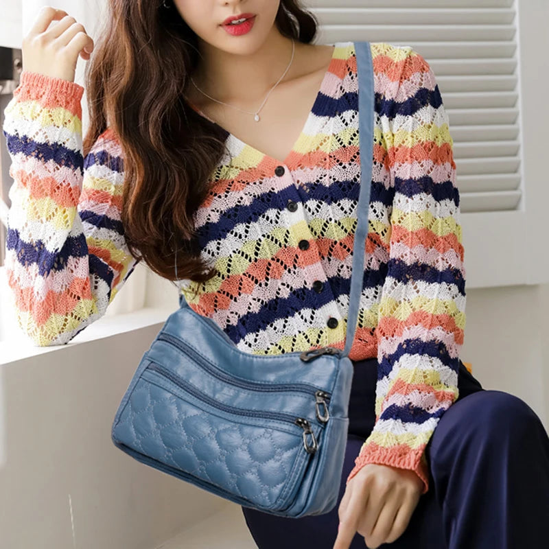 Retro Rhombus Leather Shoulder Bag for Women