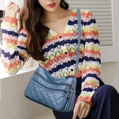 Retro Rhombus Leather Shoulder Bag for Women