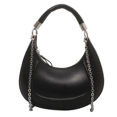 Half Moon Chain Leather Crossbody Bag for Women in Purple Pink