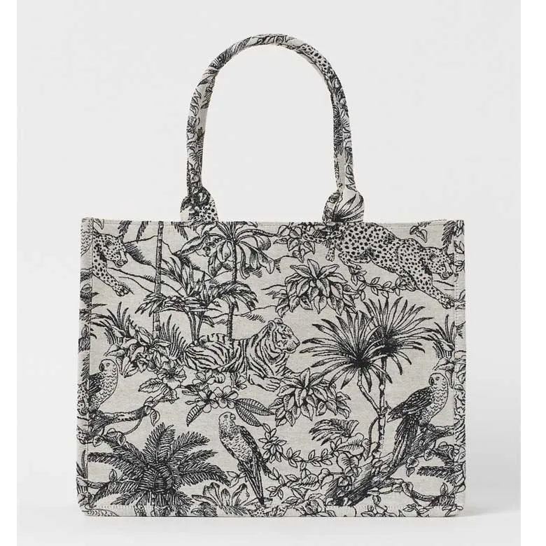 Jacquard Embroidery Tote Shoulder Bag Women's Canvas Shopper