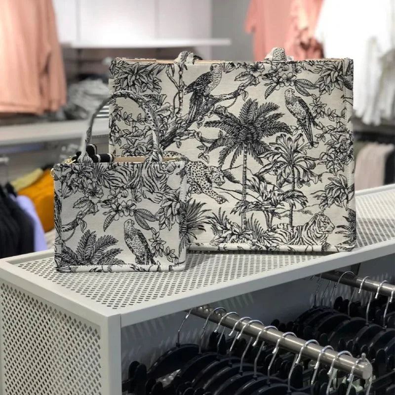 Jacquard Embroidery Tote Shoulder Bag Women's Canvas Shopper