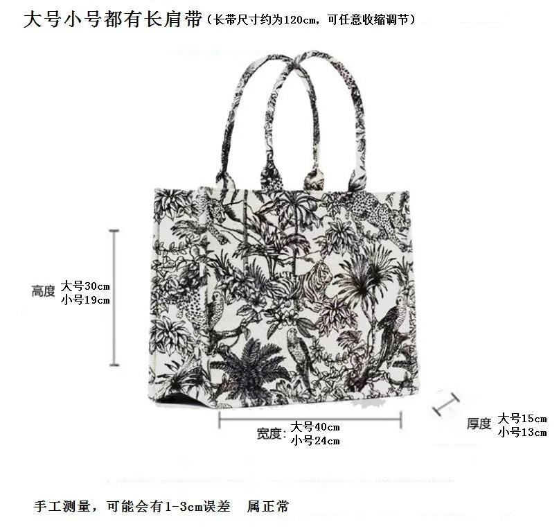 Jacquard Embroidery Tote Shoulder Bag Women's Canvas Shopper