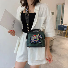 Elephant Embroidered Crossbody Bag PU Leather Handbag