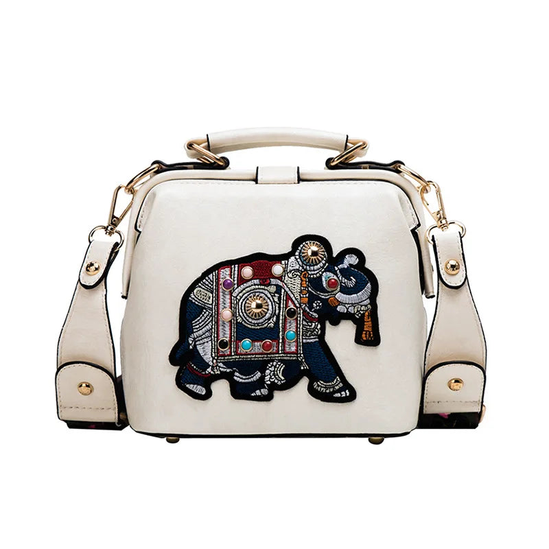 Embroidered Elephant Crossbody Bag Vintage Clutch Tote