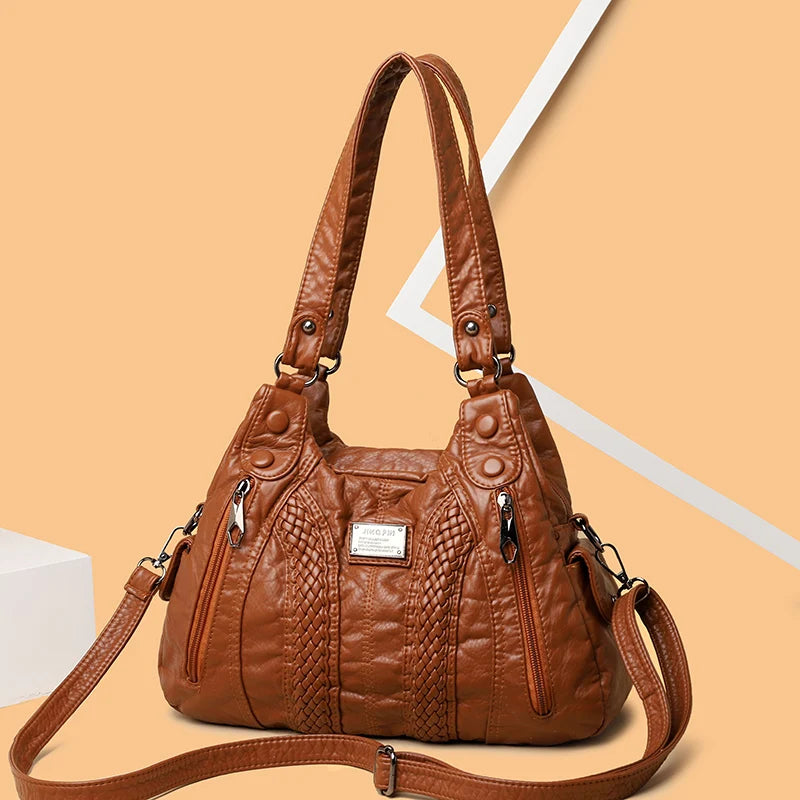 Leather Shoulder Bags Multi-Pocket Crossbody Bags for Women