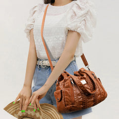 Leather Shoulder Bags Multi-Pocket Crossbody Bags for Women