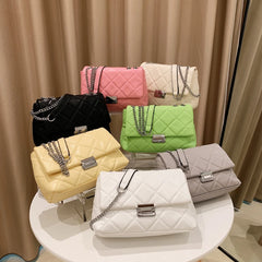 Quilted PU Leather Crossbody Bag Women Chain Shoulder Small Handbag