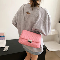 Quilted PU Leather Crossbody Bag Women Chain Shoulder Small Handbag