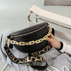 Thick Chain Plaid Leather Fanny Pack Waist Shoulder Crossbody Bag