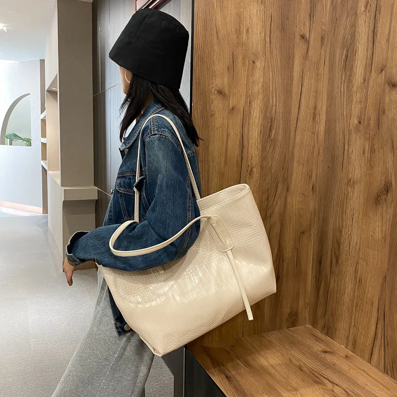 Large Capacity Top-handle PU Leather Tote Bag for Women