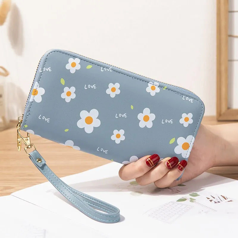 Floral Zipper Women Wallets Long Clutch Bag Soft Leather Change Mobile Bag
